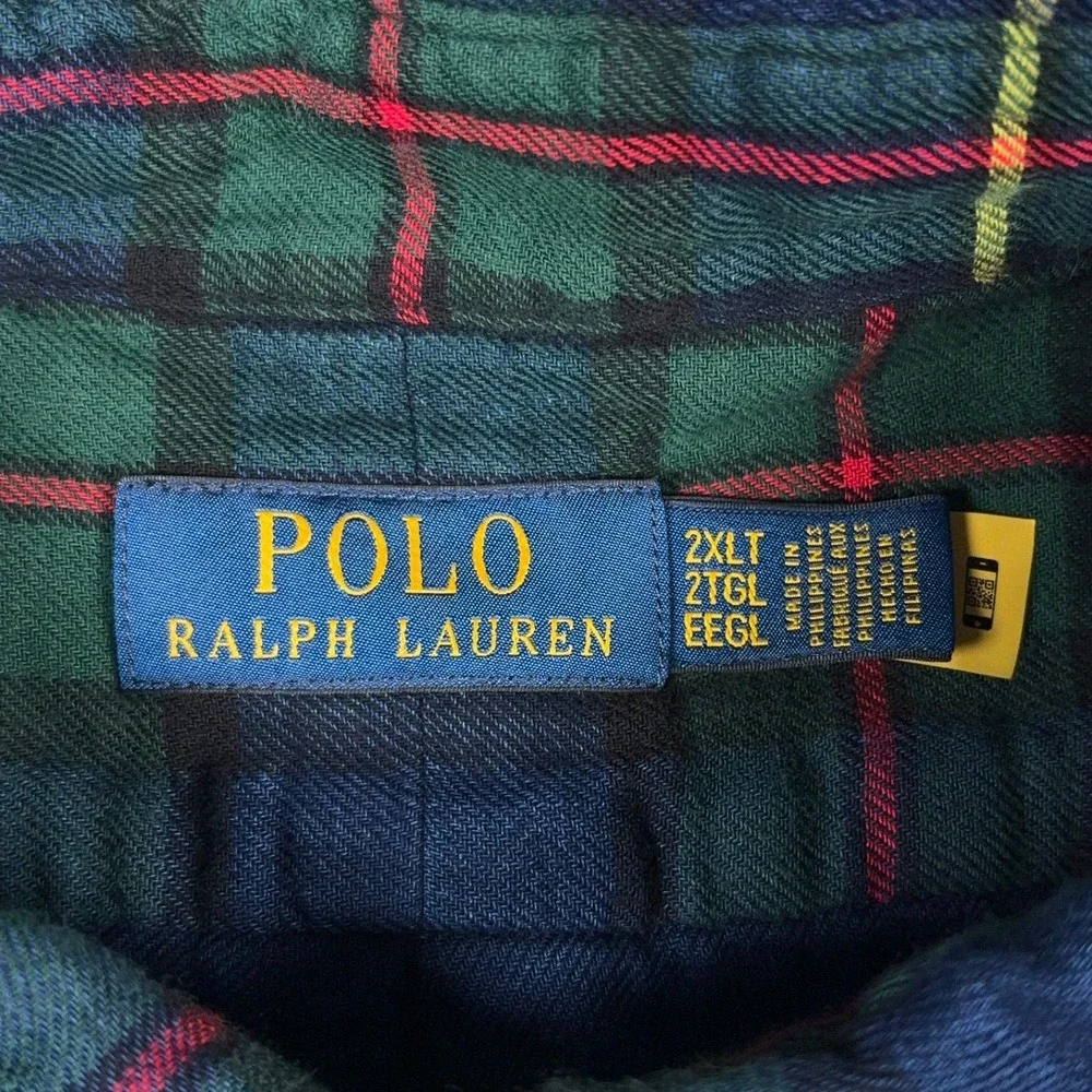 Polo Ralph Lauren Long Sleeve Sport Shirt Mens 2XLT Blue Plaid Cotton Button